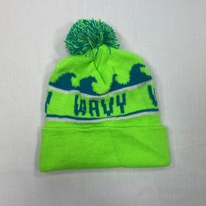 ADEEN NYC WAVY Waves Pom Winter Soft Stretch Knit Beanie Neon Green Navy Blue